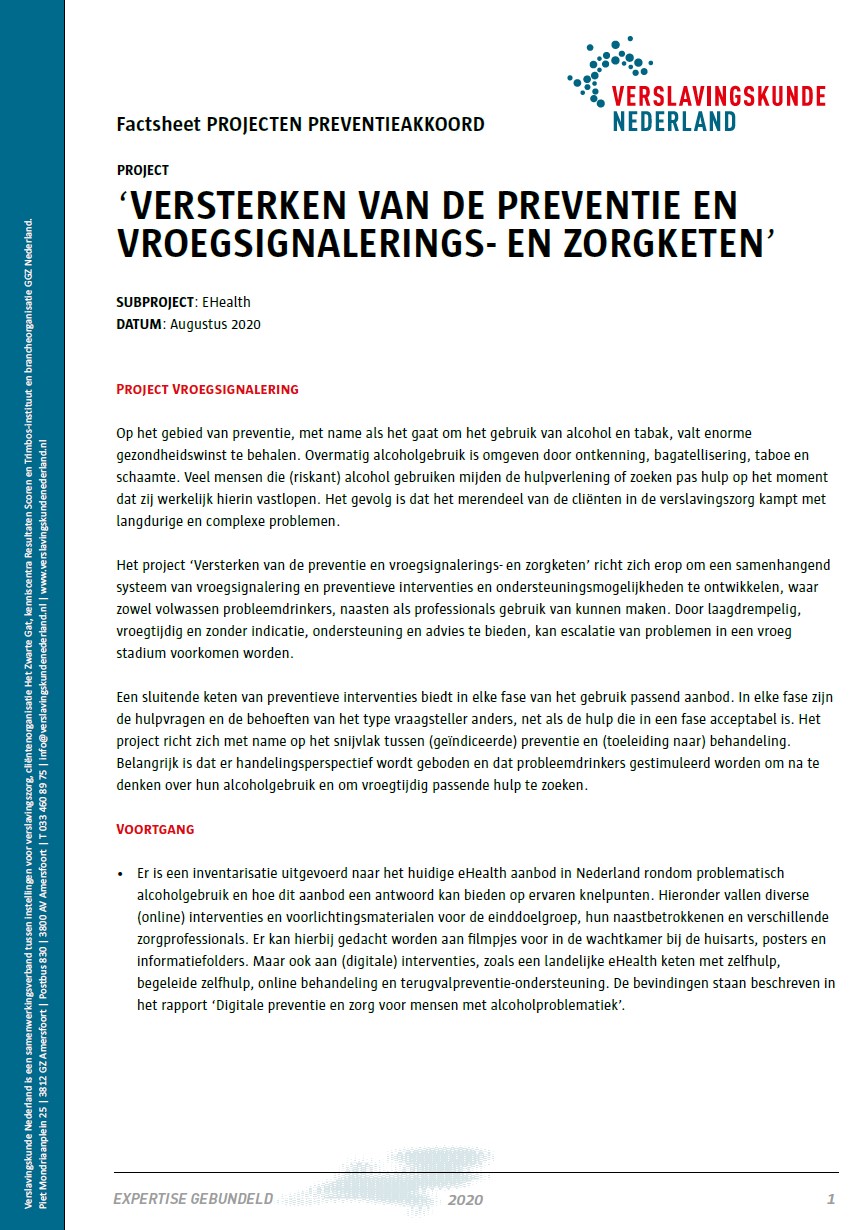 Factsheet versterken preventie en vroegsignalerings- en zorgketen – Ehealth